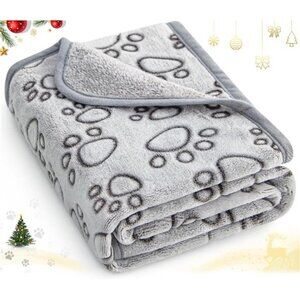 Soft Dog Blanket Washable Puppy Cat Blanket Couch Crate Bed Car Paw Print Grey